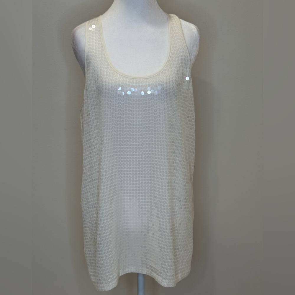 NWT Ann Taylor Women's Size 10 Sequin Racerback Tank Top Ivory Cream Lined